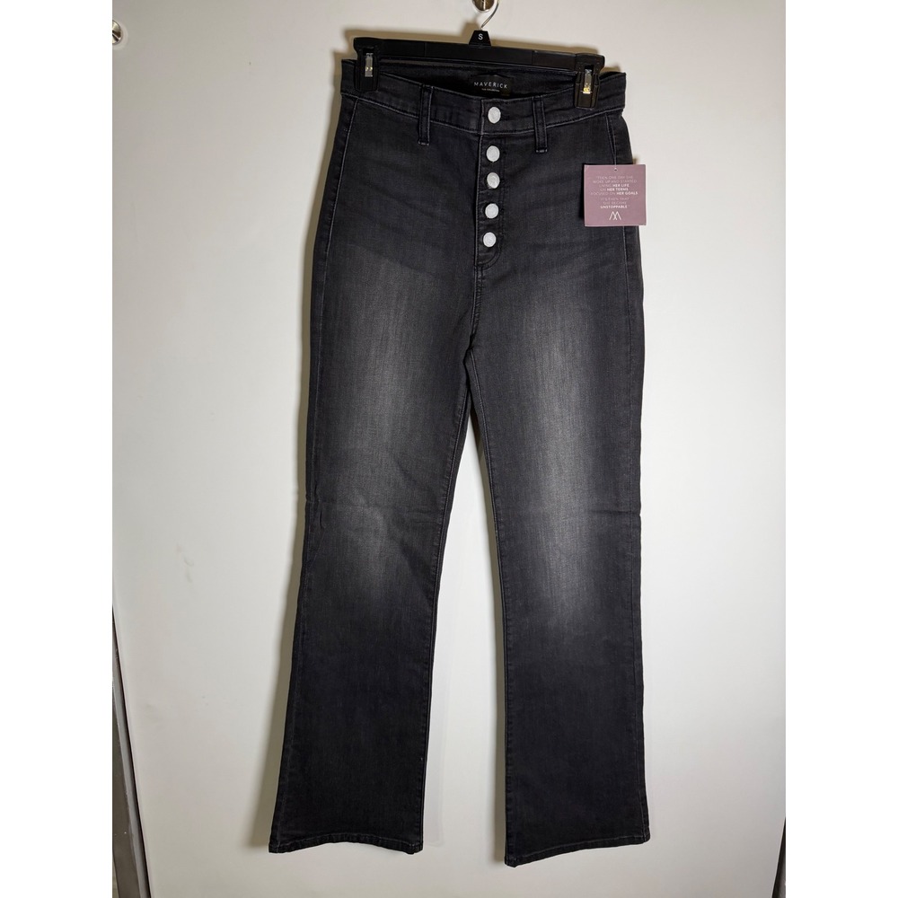Maverick The Collection Womens High Rise Button Fly Flare Jeans Black Size 7 W28